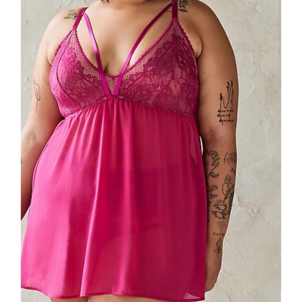 🆕 Fleur Strappy Pink Babydoll Chemise 2 2X 18 20 NWT Torrid New! Lingerie